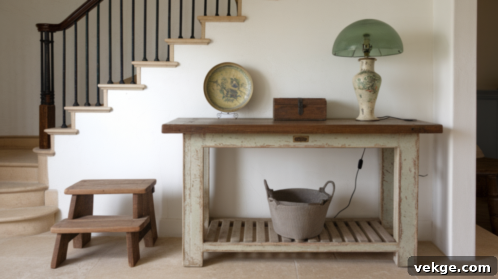 Farmhouse Entry Table with vintage decor