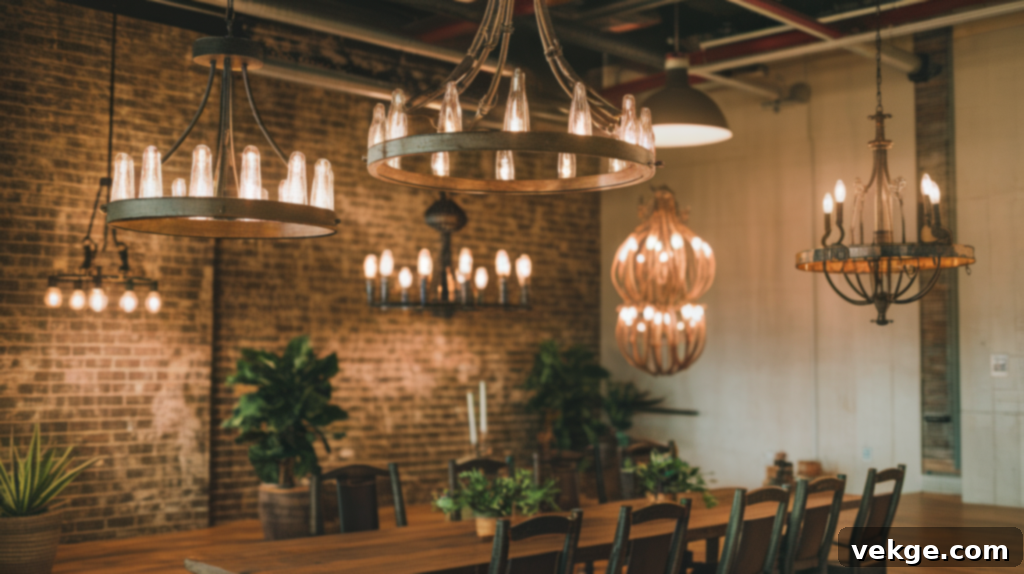 Modern Farmhouse Lighting with industrial chandelier and metal pendant lights