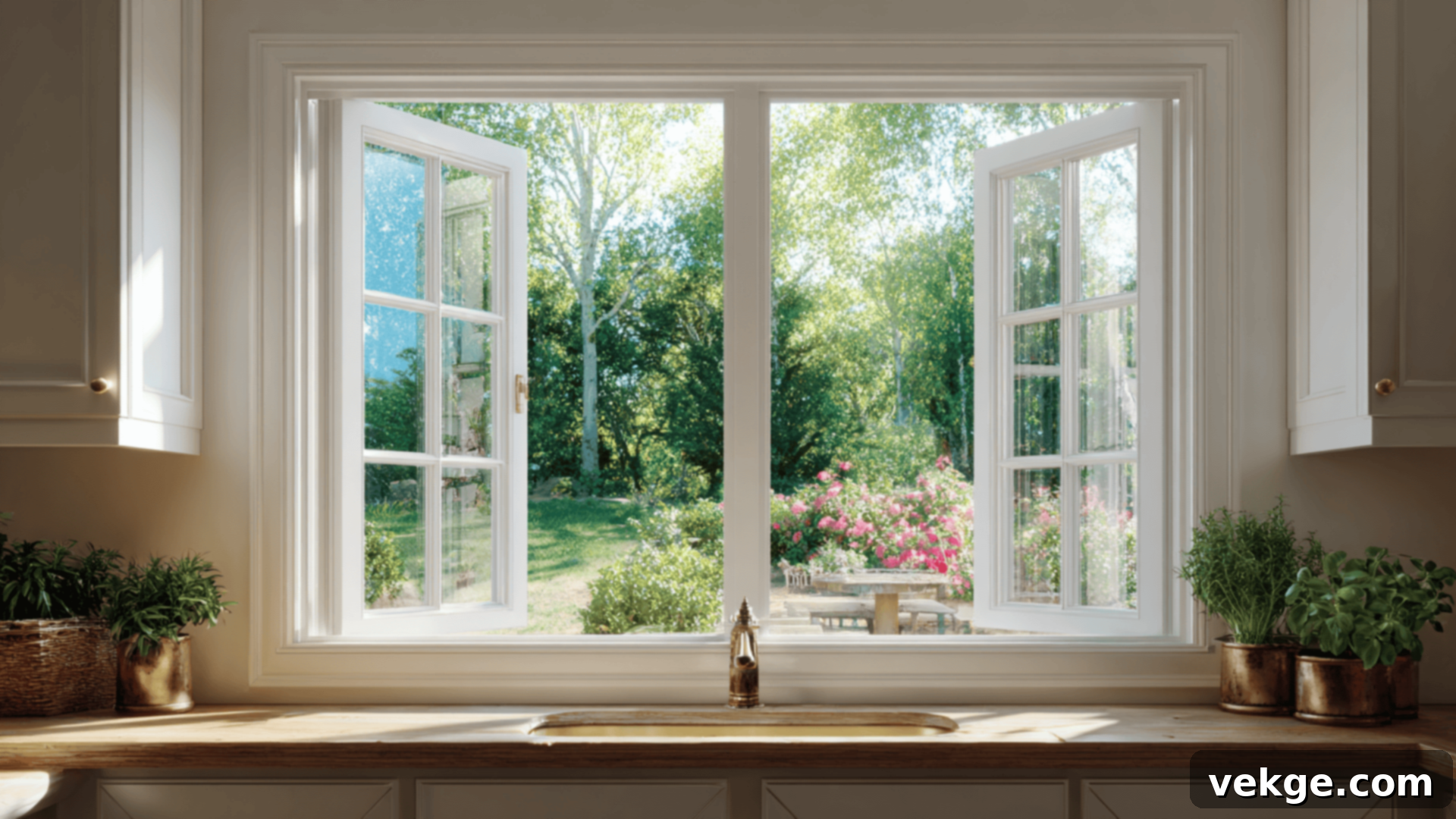 Casement Windows - hinged on the side, opens outward with a crank