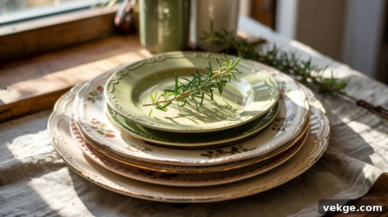 Mismatched Vintage Plates for Rustic Feel