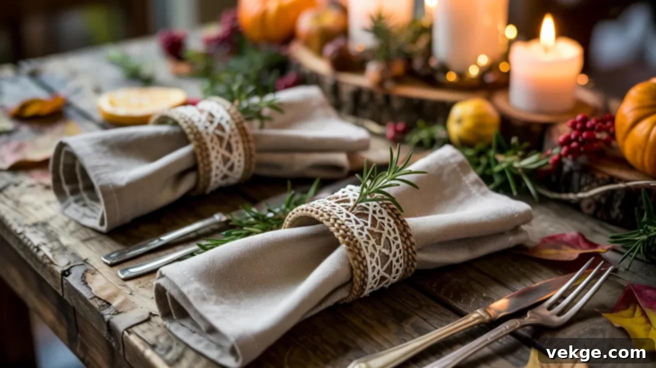 Fabric Napkin Rings with Twine and Rosemary