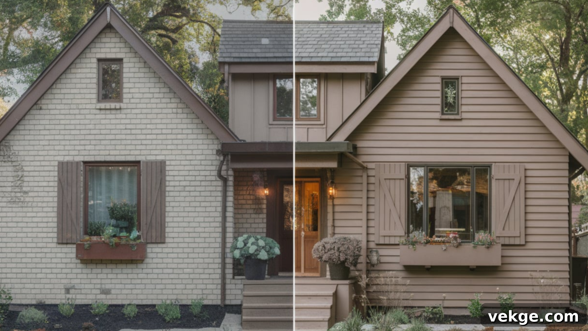 Light Brown Brick to Warm Taupe Exterior Makeover
