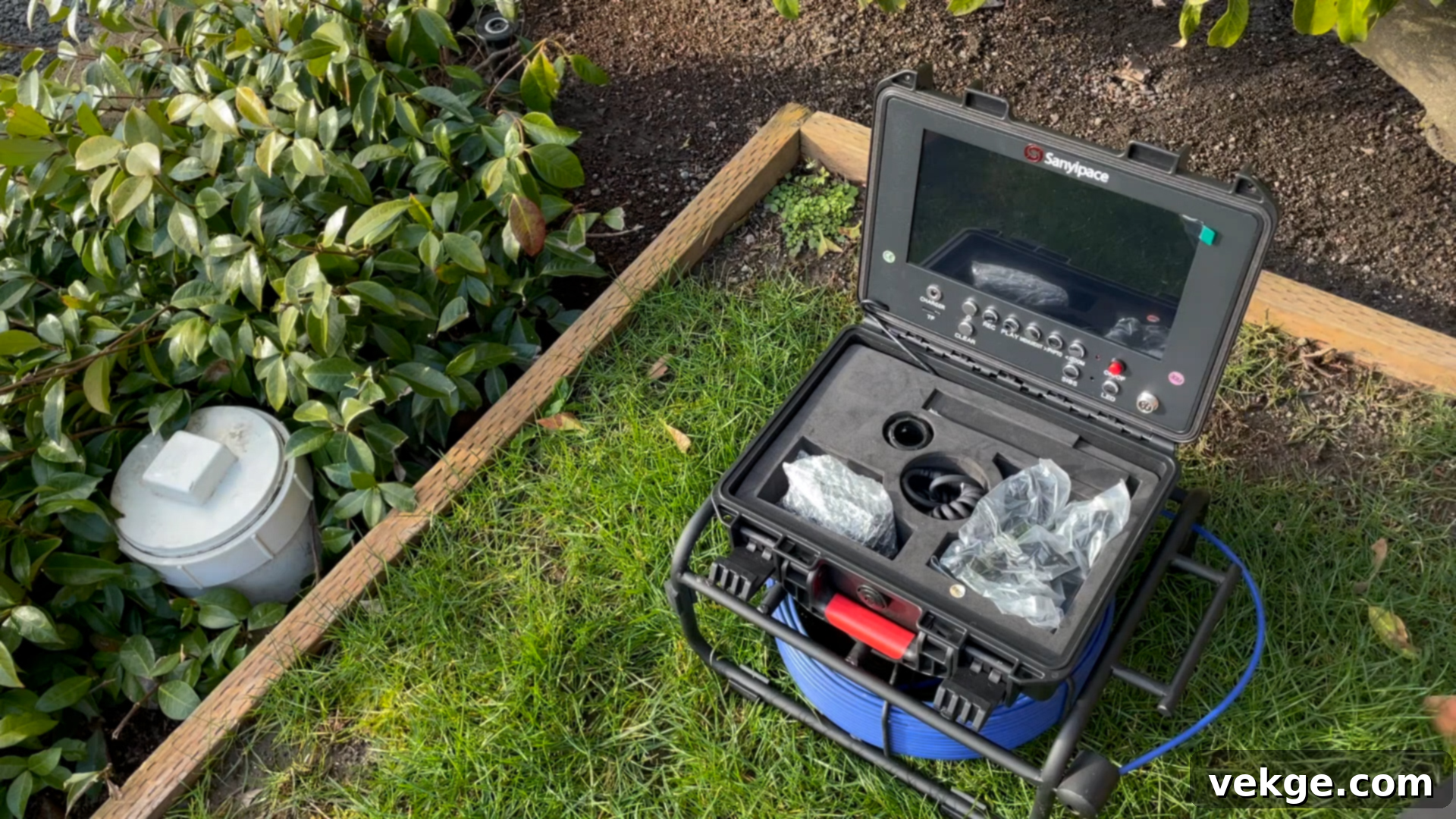 Plumber preparing to insert a sewer camera into a pipe access point