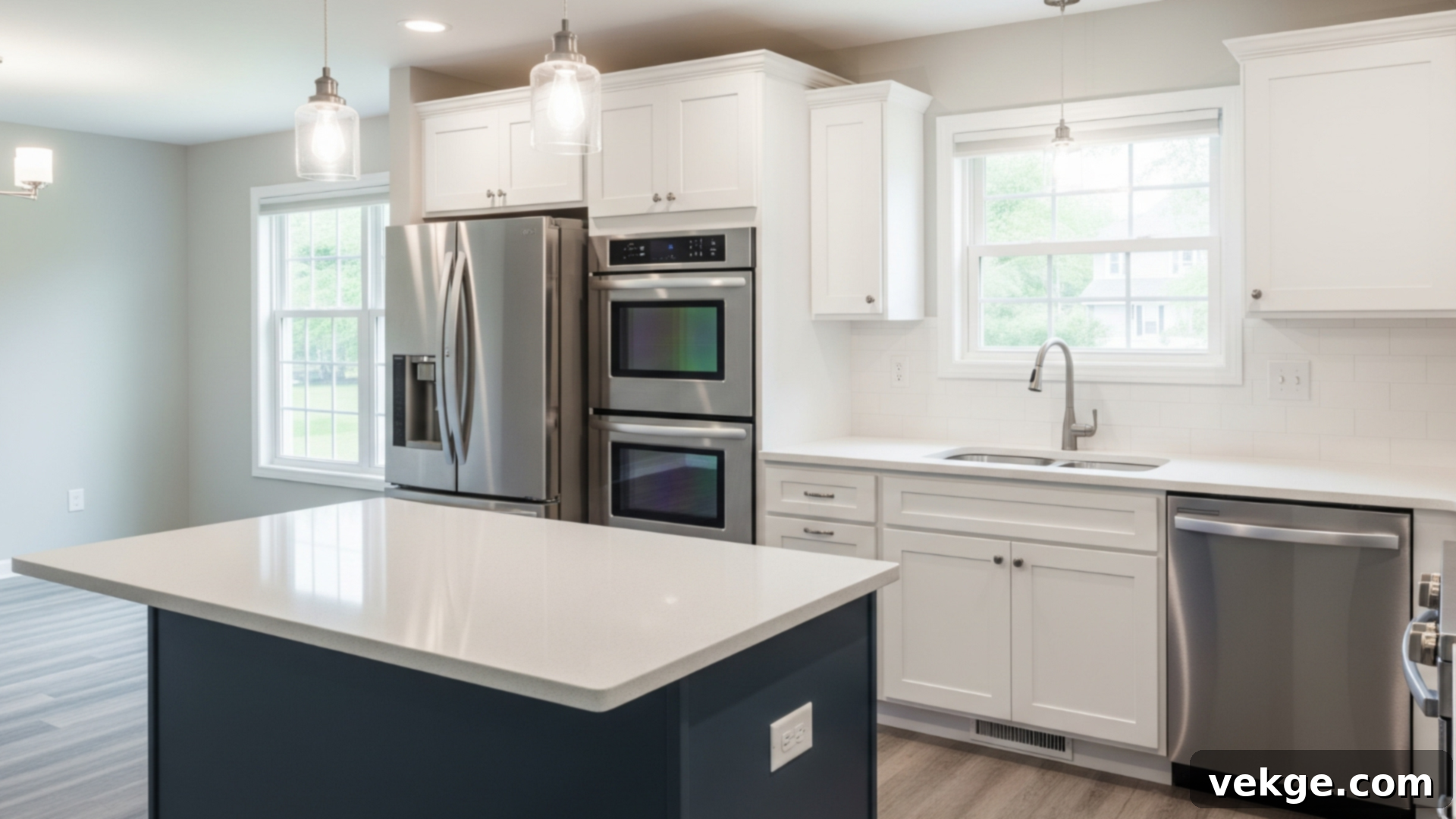 Mid-range kitchen renovation with semi-custom cabinets and new appliances