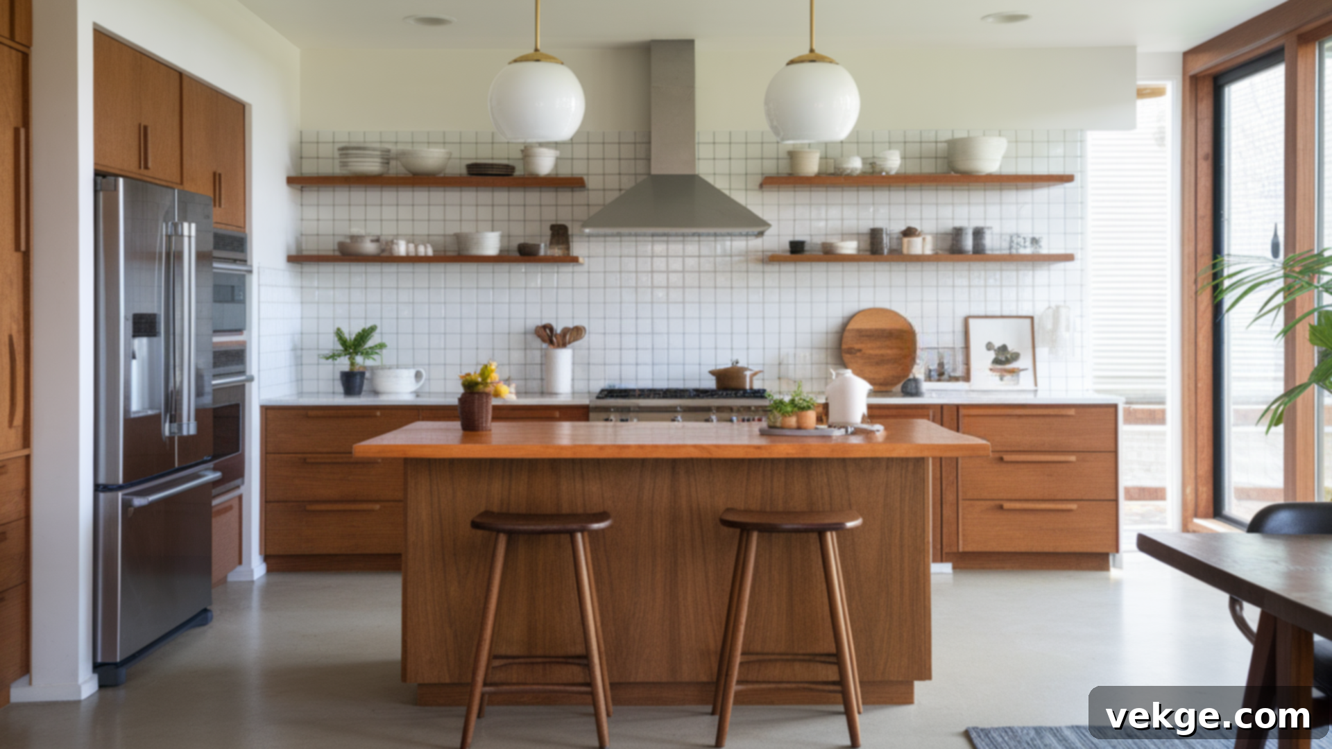 Mid-Century Kitchen with Multifunctional Island and Minimalist Appliances