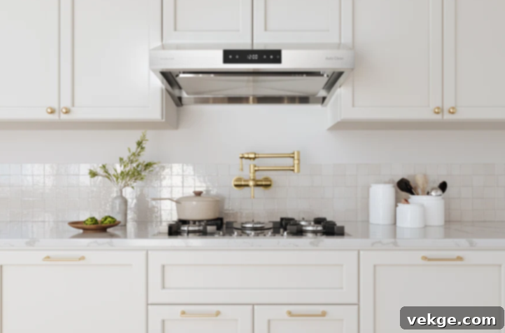 Hauslane UC-PS30 under-cabinet range hood with modern touch controls and LED lighting in a sleek kitchen.