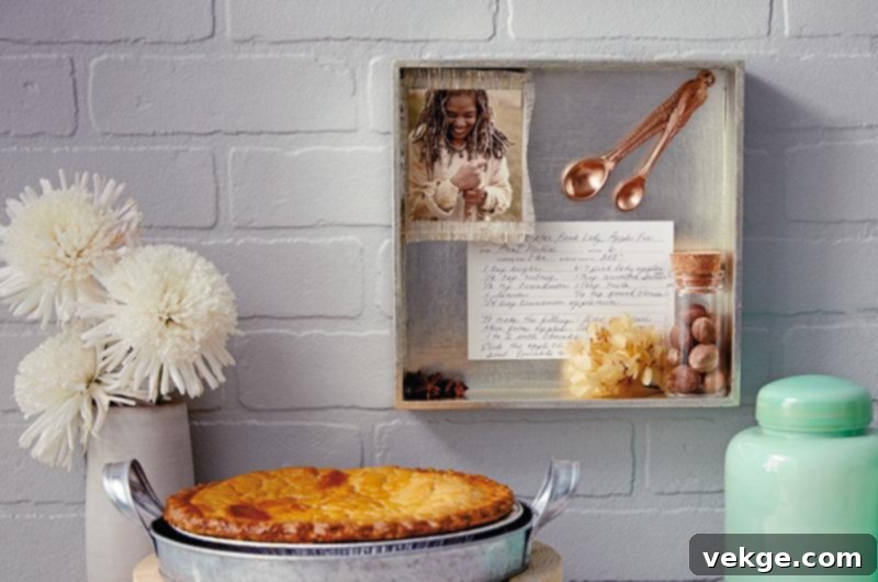 Framed recipe card paired with a vintage kitchen relic