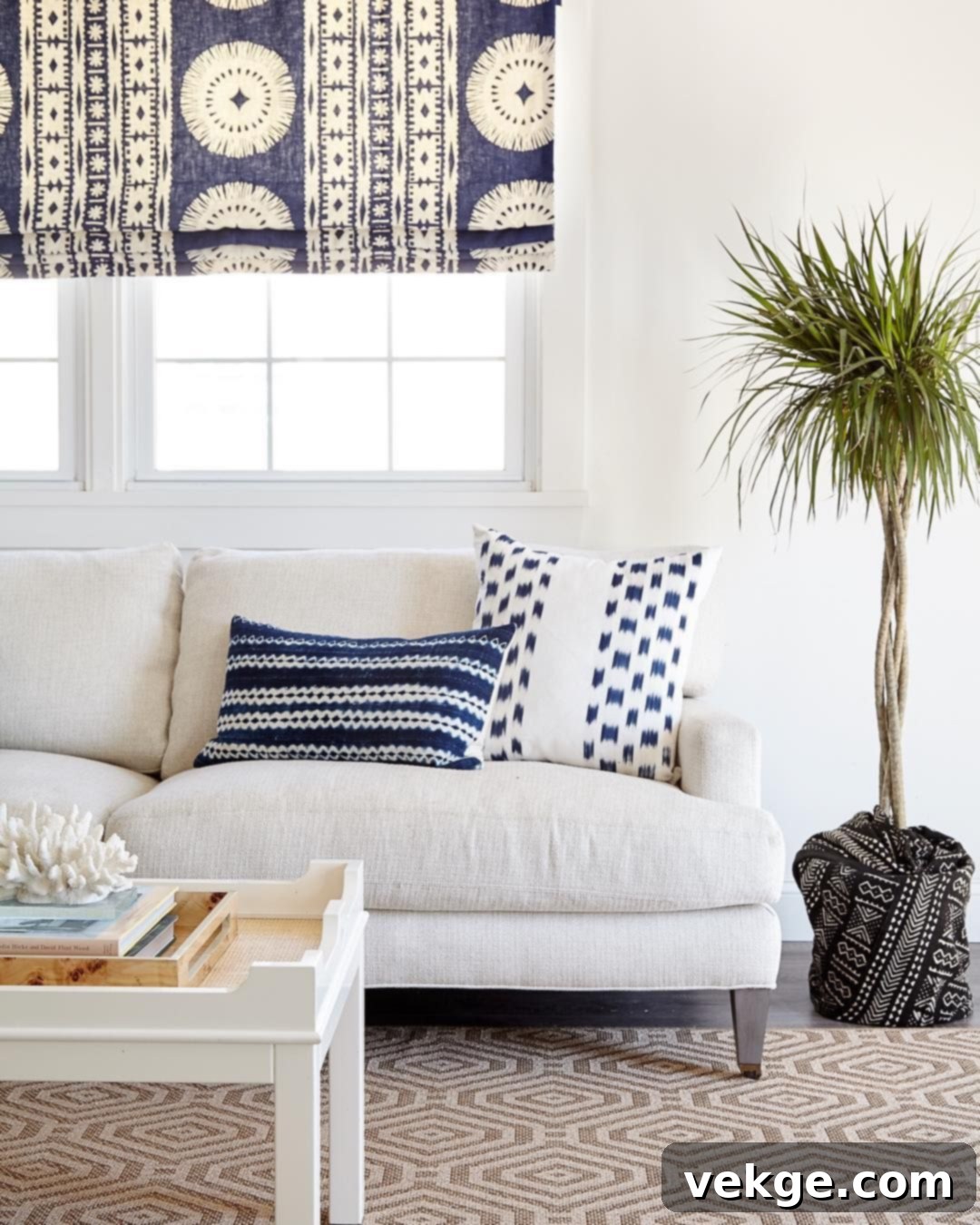 Coastal Living Room with Boho Coastal Pillows and Geometric Accents