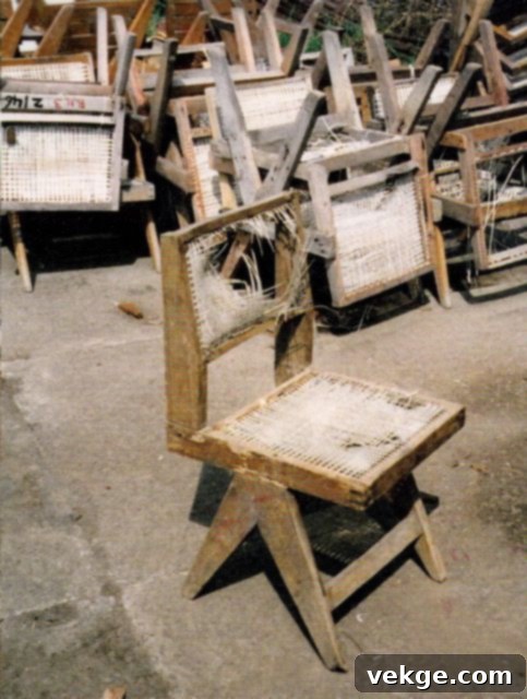 Close-up of a Pierre Jeanneret Cane Chair