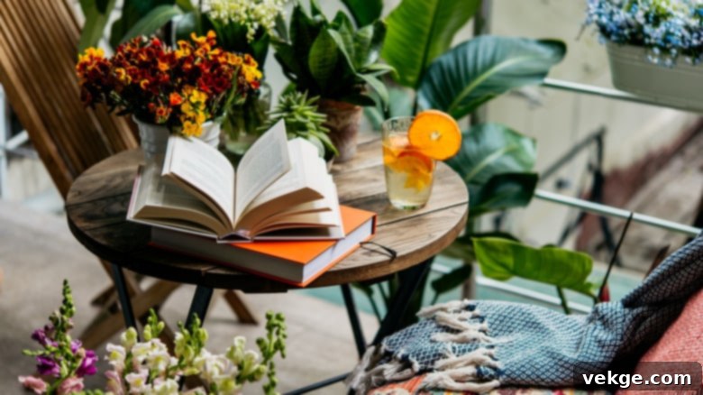Reading Books In Summer At A Beautiful Terrace Or Cozy