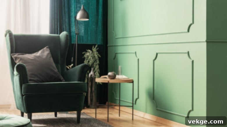 Close-up Of A Bright Green Reading Corner Of A Living