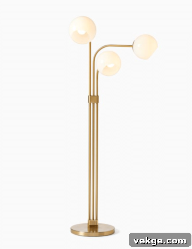 Staggered 3 Light Adjustable Floor Lamp, Milk & Antique Brass - Statement Piece