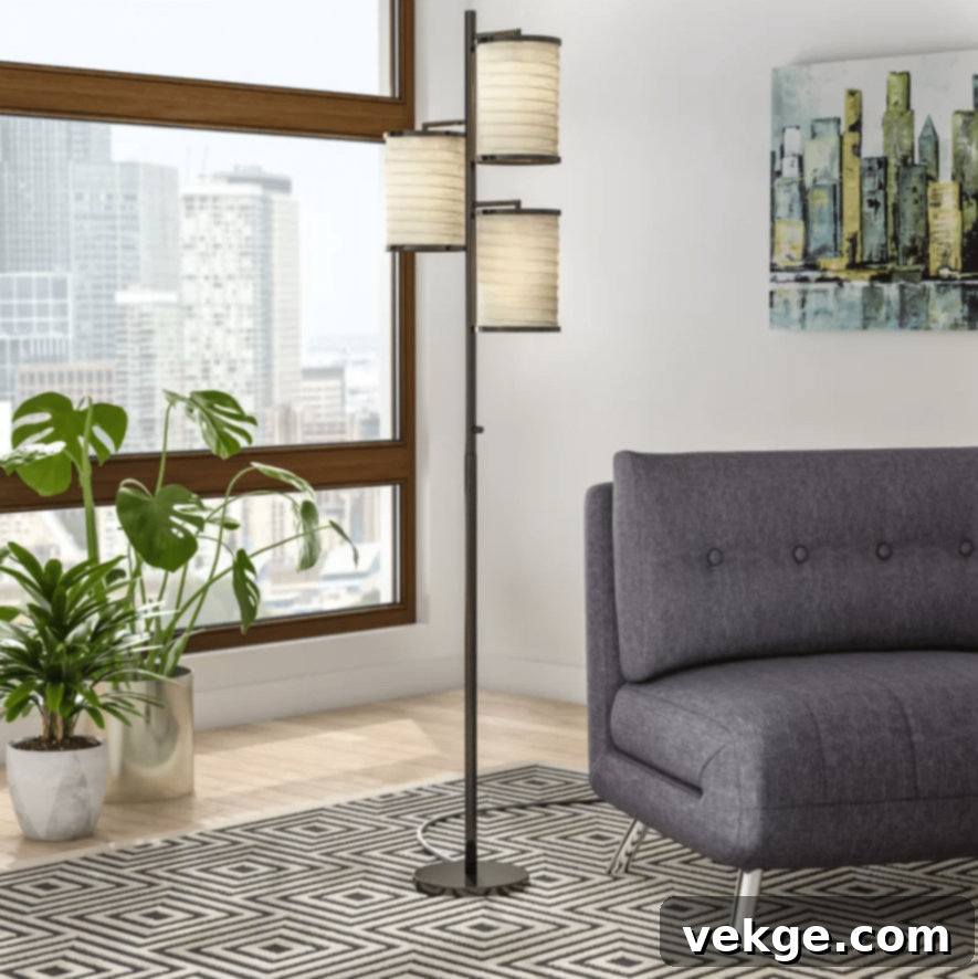 74" 3 Light Tree Floor Lamp - Japanese Inspired MCM