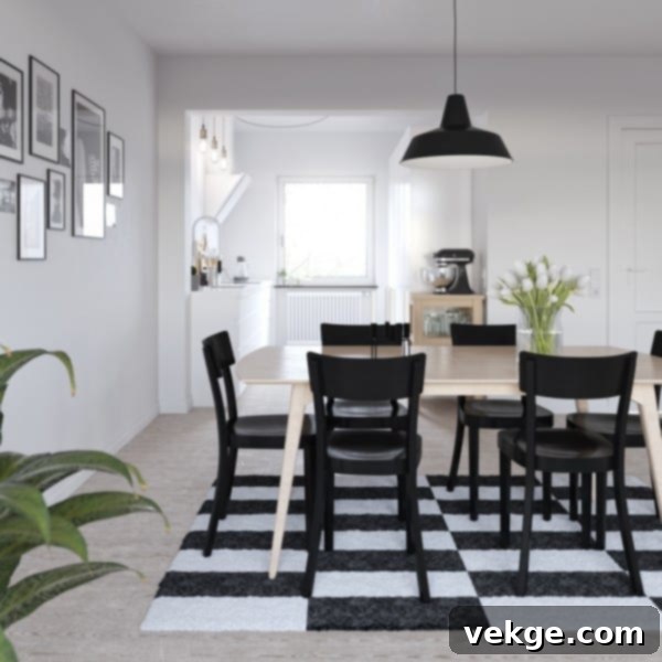 all black and all white dining room 