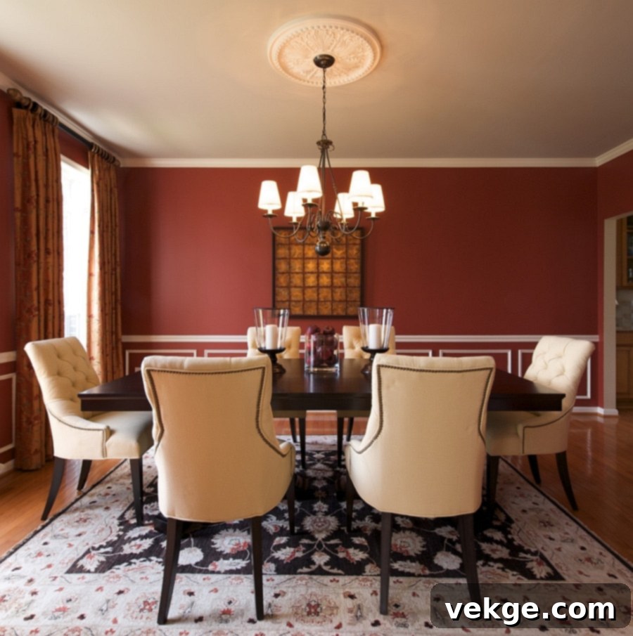Red dining room walls with a-touch-of-white