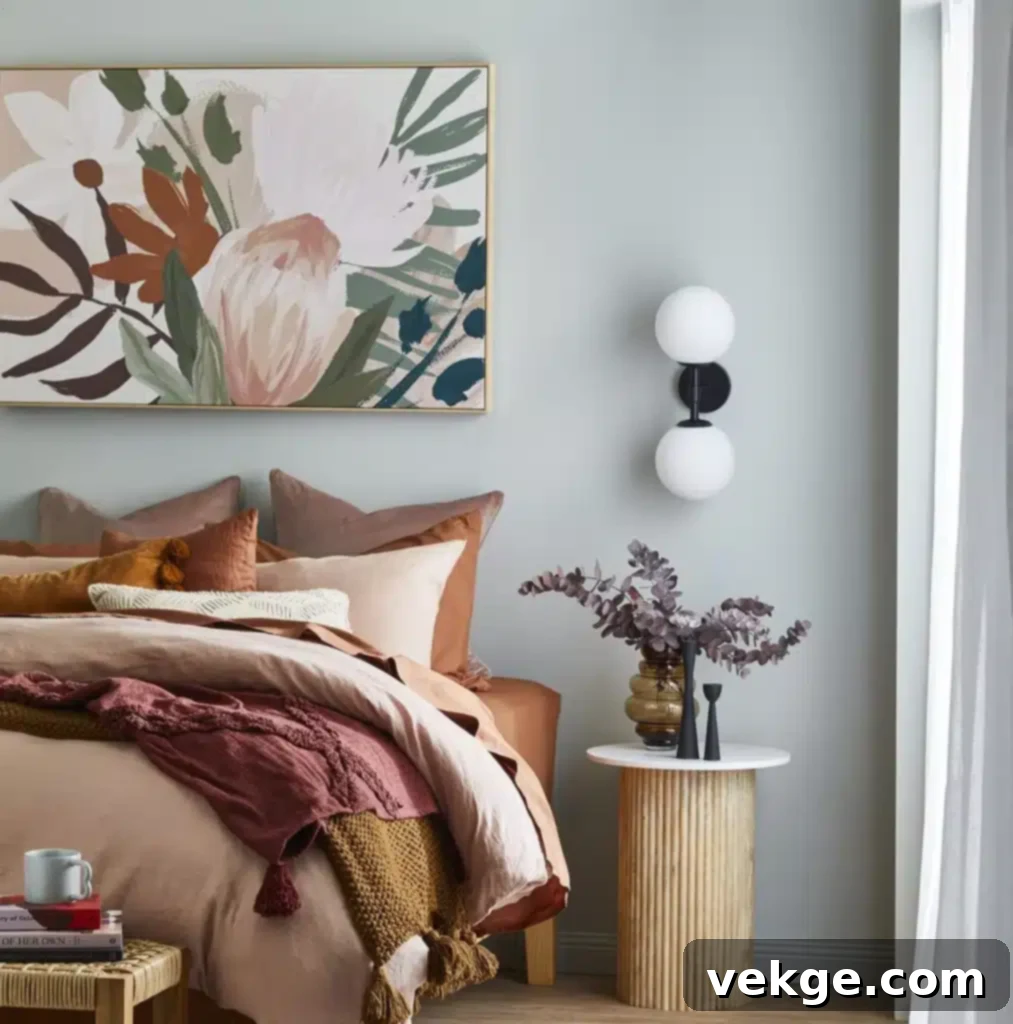  hang art above a bed floral art above pink and orange bedding