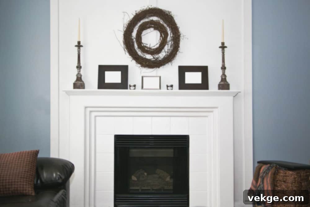 white fireplace mantel