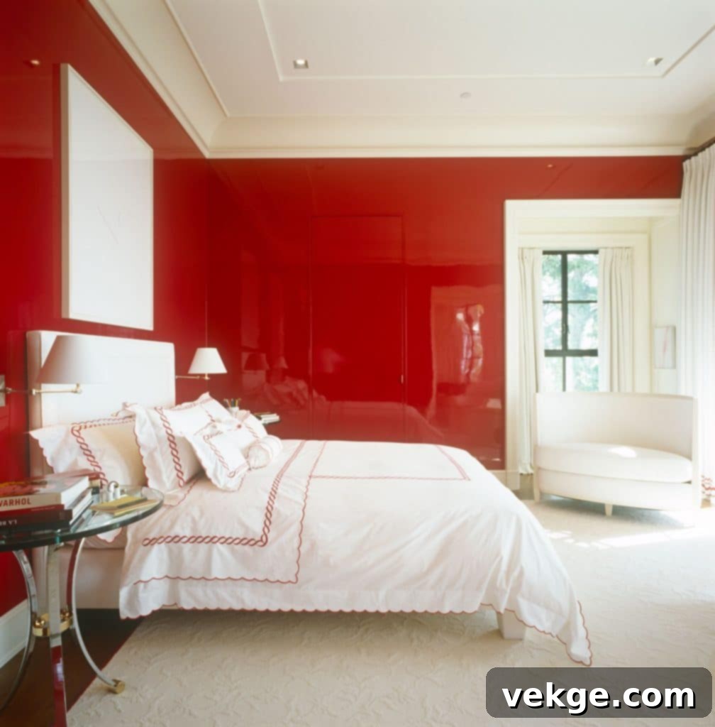 red and white bedroom 