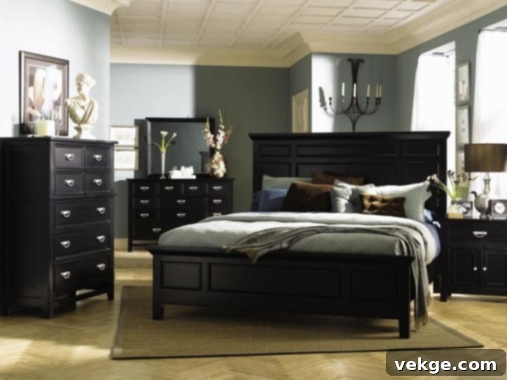 Black furniture paired with black walls for a dramatic and cohesive effect