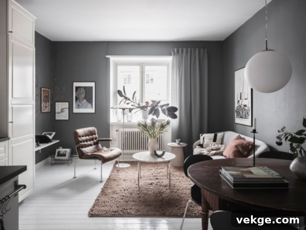 Room with dark grey walls as a sophisticated, lighter alternative to black