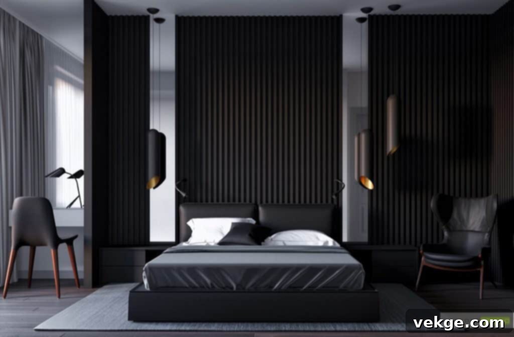 Small room appearing larger with black walls and clever lighting
