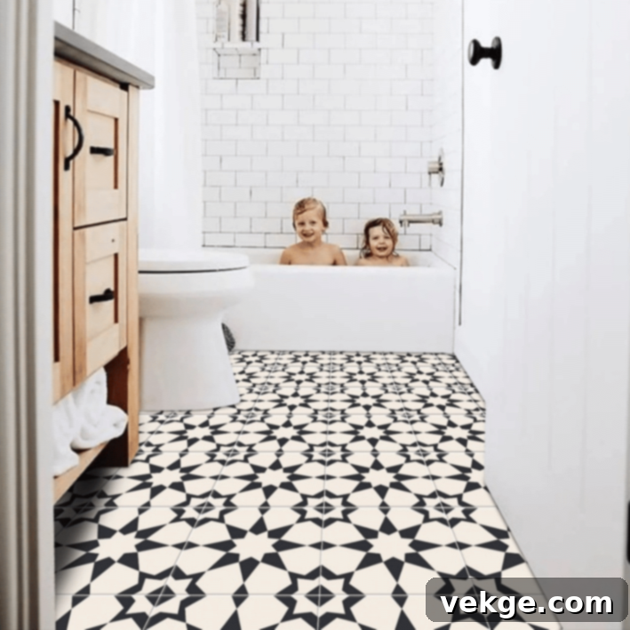 black and white mosaic tiles mid-century modern