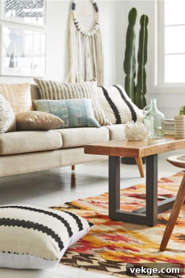 An assortment of vibrant cacti and succulents in decorative pots, serving as popular and easy-to-care-for Southwestern decor accessories, adding a green organic layer to a room.