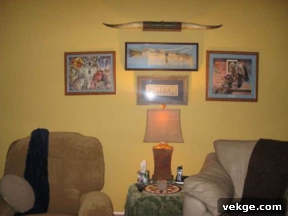 A beautifully lit Southwestern home interior featuring a stylish tabletop lamp and a floor lamp, demonstrating how good lighting enhances the warm colors and elegant lines of the decor.