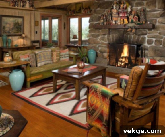 A collection of Southwestern home goods, including a textured jute rug, woven baskets, and a cozy throw blanket, perfect for adding authentic charm and warmth to any space.