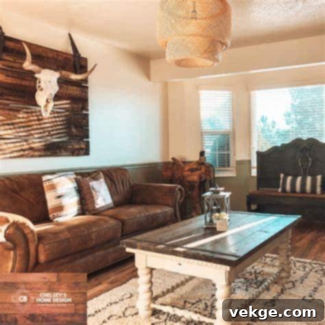 A prominent longhorn skull replica displayed as a rustic Southwestern decor accent, mounted on a wall with subtle lighting.