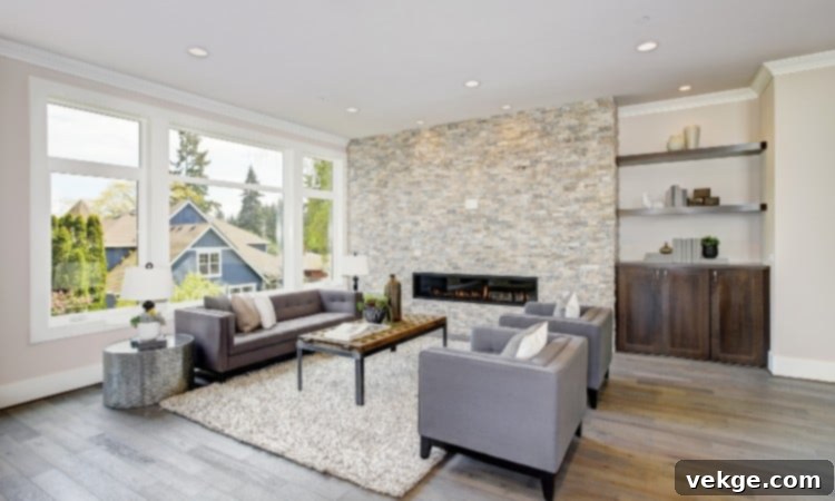 Modern living room with a standard flat ceiling