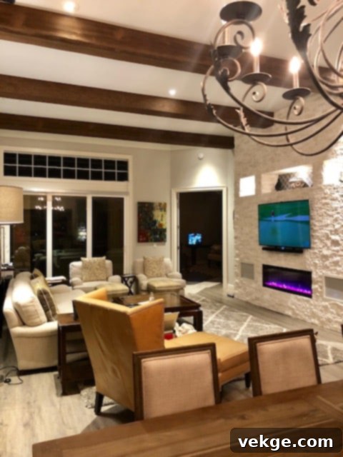 Rustic living room with exposed wooden beam ceiling