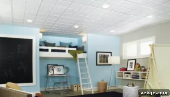 Bedroom with a modern drop ceiling design