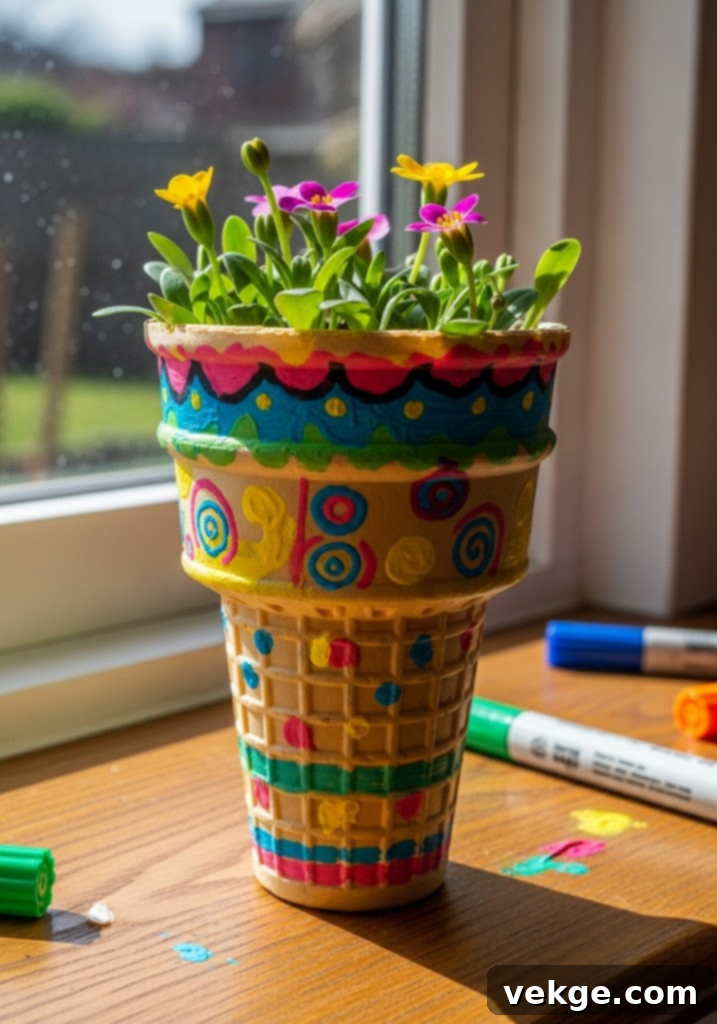 DIY Waffle Cone Ice Cream Flower Pots