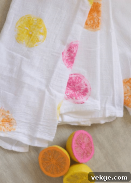 DIY Citrus Stamp-Painted Tea Towel