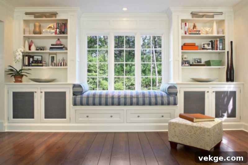 Window Seats Between Two Bookshelves