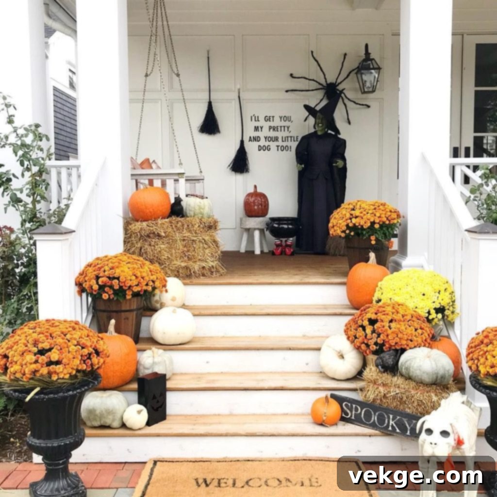 Fall porch front door halloween decor