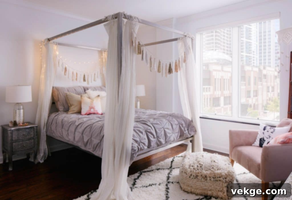 glamorous and luxe bedroom with a four-poster bed