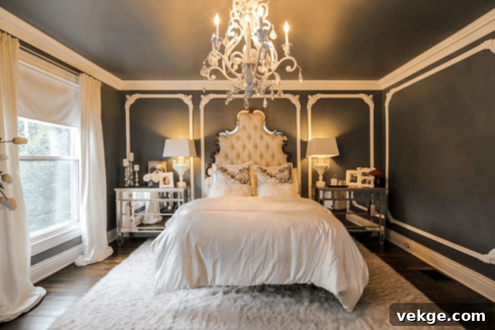 glamour and mystery with black walls and golden accents