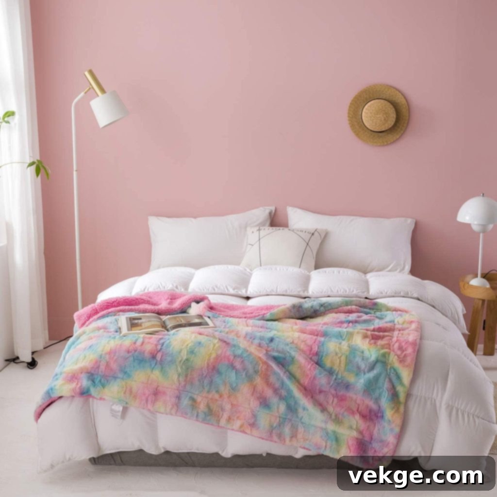 cozy glam bedroom with throw blankets and golden side lamps