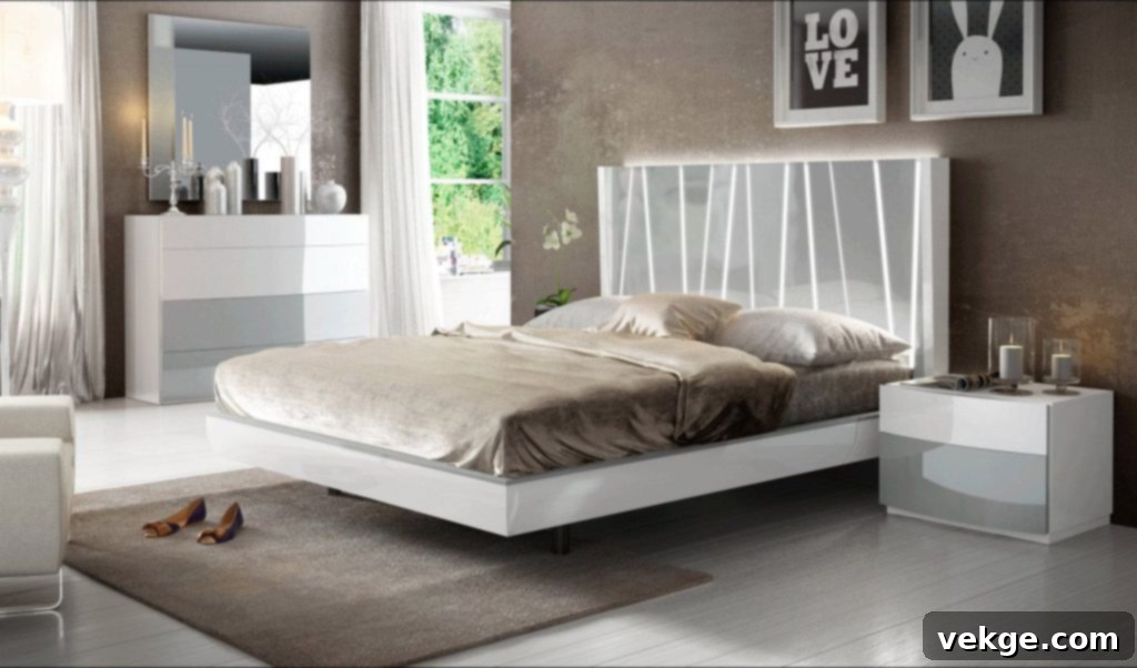 elegant bedroom with shiny lacquer furniture