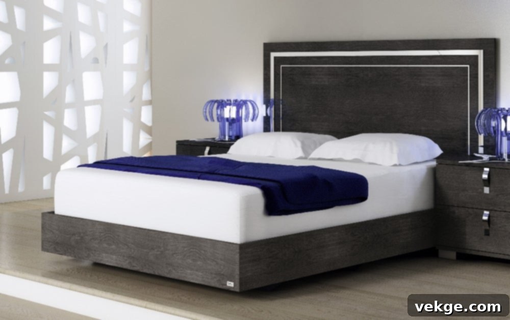 high-fashion glam bedroom with lacquer and king-size bed