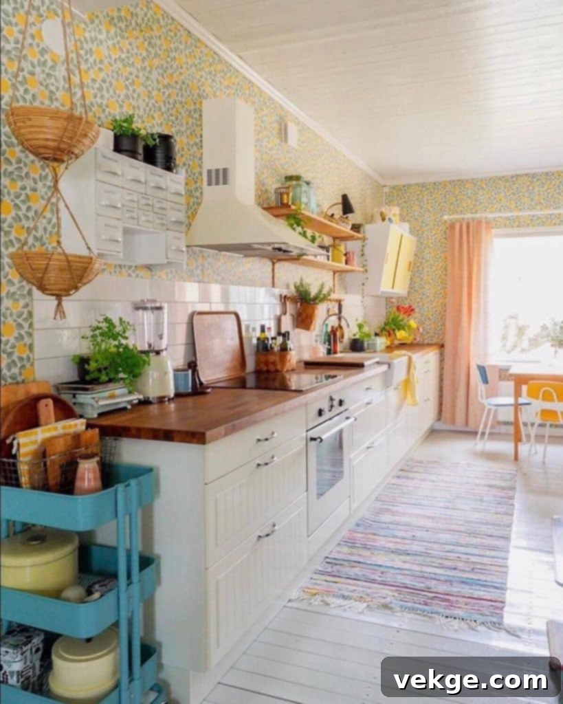 Chic Kitchen with Best colors: A Bohemian kitchen with light walls, dark wood table, and colorful accents for a serene and chic look.