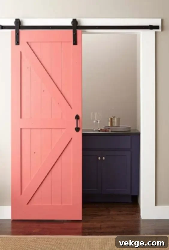 Colorful Coral Barn Door for a Vibrant Interior Statement