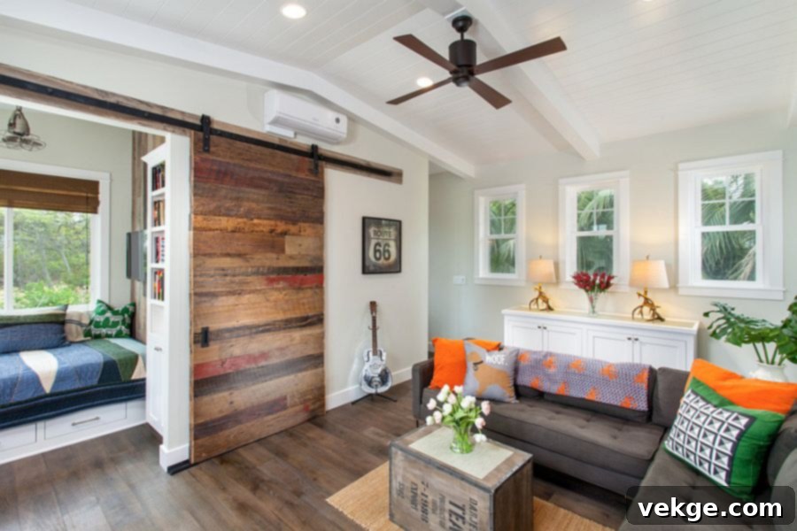 Reading Nook with Layered Wood Shades Barn Door