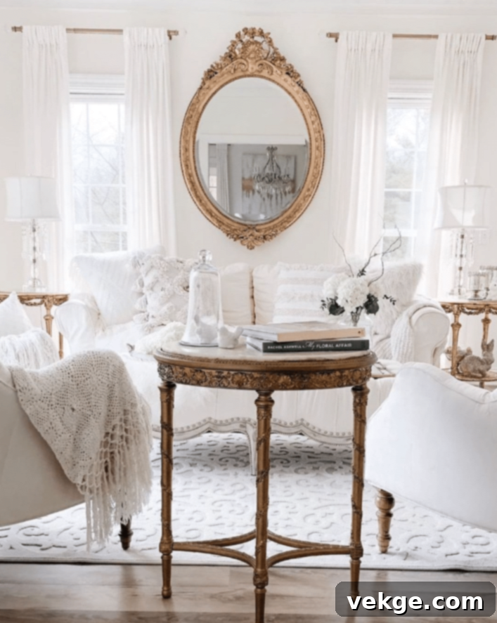 Gold Louis Oval Mirror in French Country Living Room