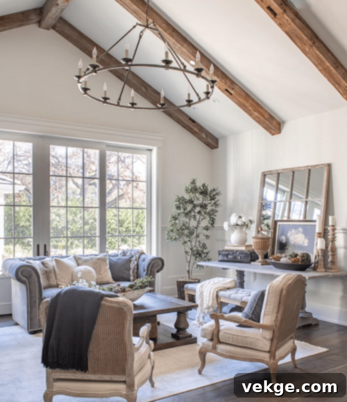 Gray Sofa in Rustic French Country Living Room