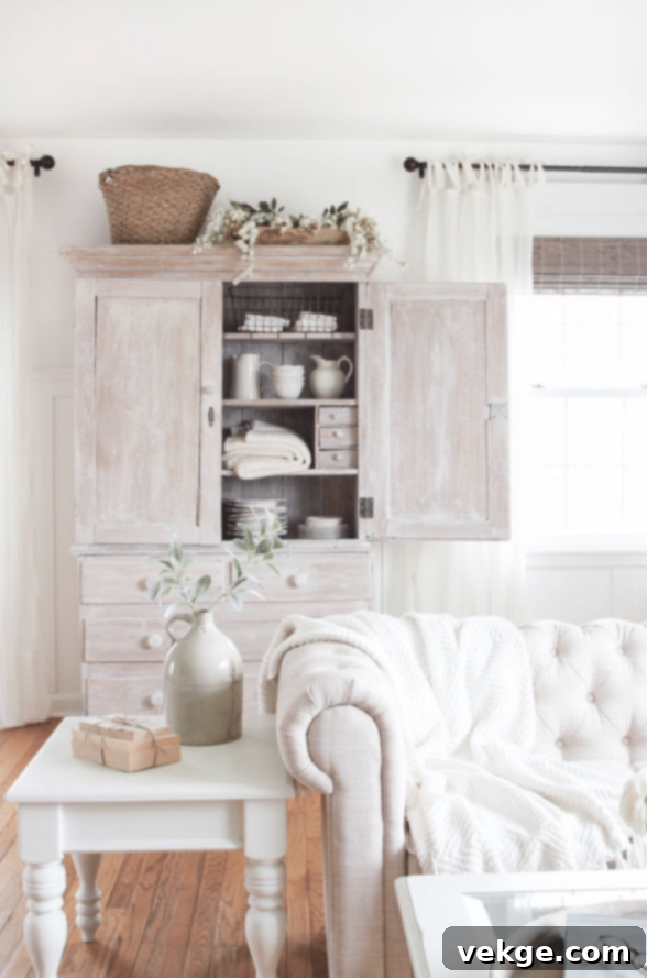 Wood Armoire in Rustic French Country Living Room