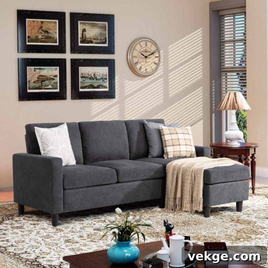 Walsunny Linen Convertible L-Shaped Sectional Sofa for Small Spaces