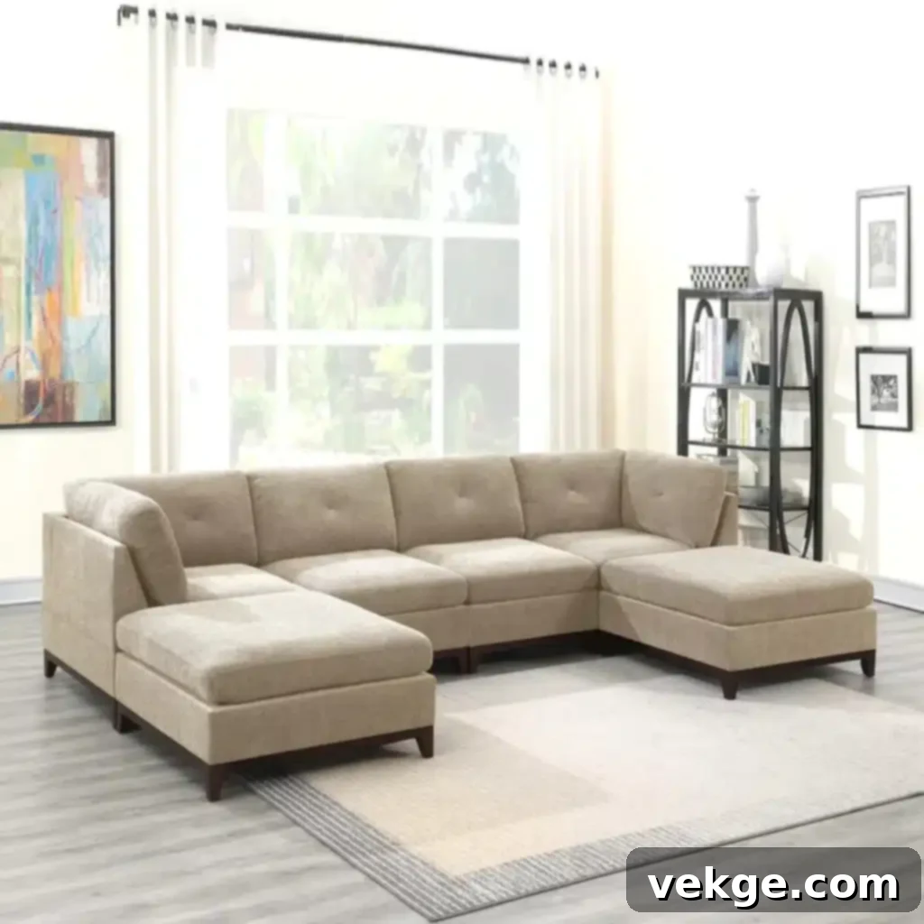 Chenille U-Shape Sectional Couch with Dual Chaise Lounges